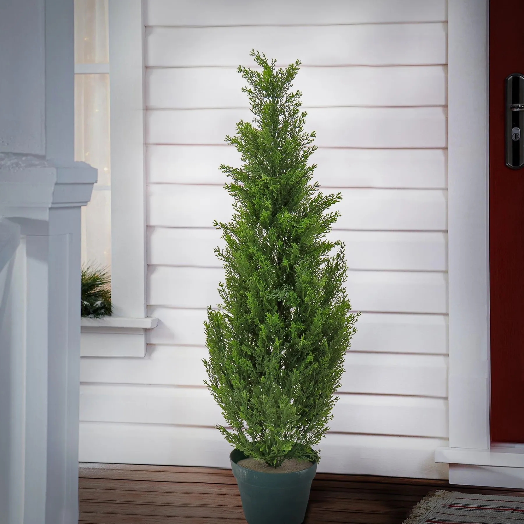 Topiaries / Shurbs-National Tree Company Artificial Mini Tree Decoration, Cedar, Includes Green Pot Base, Spring Collection, 38 Inches