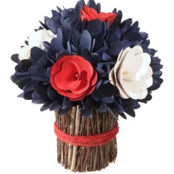 Patriotic Accessories-National Tree Company Artificial Patriotic Floral Bundle Blue Decorated With Red And White Flower Blooms Blue Petals Includes Twig Branch Base Fourth Of July Collection 9 Inches