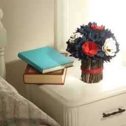 Patriotic Accessories-National Tree Company Artificial Patriotic Floral Bundle Blue Decorated With Red And White Flower Blooms Blue Petals Includes Twig Branch Base Fourth Of July Collection 9 Inches