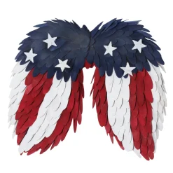 Patriotic Wreath-National Tree Company Artificial Patriotic Hanging Wings Wooden Base Decorated With Red White And Blue Wood Cuts 4Th Of July Collection 15 Inches