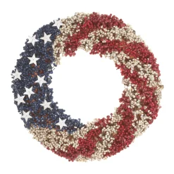 Patriotic Wreath-National Tree Company Artificial Patriotic Wreath Decoration Red Decorated With Red White And Blue Berry Clusters White Stars Fourth Of July Collection 19 Inches