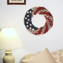 Patriotic Wreath-National Tree Company Artificial Patriotic Wreath Decoration Red Decorated With Red White And Blue Berry Clusters White Stars Fourth Of July Collection 19 Inches