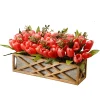 Potted Flower Plants-National Tree Company Artificial Planter Box, Decorated With Pink And Red Tulip Blooms, Leafy Greens, Includes Ornate Natural Wooden Base, Spring Collection, 10 Inches