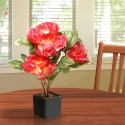 Potted Flower Plants-National Tree Company Artificial Potted Flower, Red Peony, Incudes Black Base, Spring Collection, 15 Inches