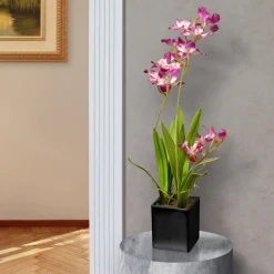 Potted Flower Plants-National Tree Company Artificial Potted Flowers, Purple Orchids, Includes Black Base, Spring Collection, 16 Inches