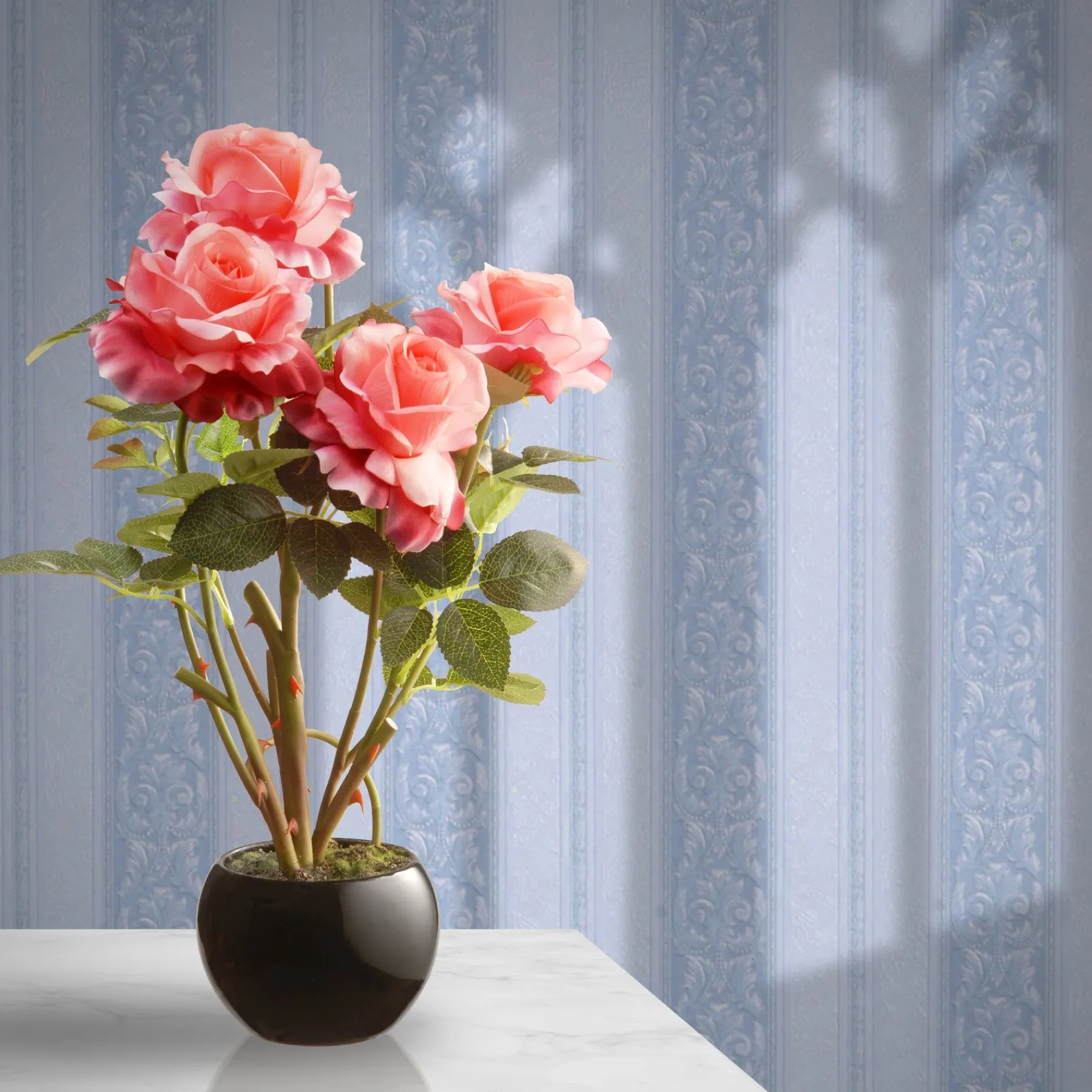 Potted Flower Plants-National Tree Company Artificial Potted Flowers, Pink Roses, Includes Black Base, Spring Collection, 17 Inches