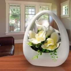 Potted Flower Plants-National Tree Company Artificial Potted Flowers, White Lilies And Orchids, Includes White Base, Spring Collection, 9 Inches