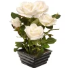 Potted Flower Plants-National Tree Company Artificial Potted Flowers, White Roses, Includes Black Base, Spring Collection, 11 Inches