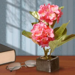 Potted Flower Plants-National Tree Company Artificial Potted Flowers, Pink Hydrangeas, Decorated With Leafy Greens, Includes Black Base, Spring Collection, 10 Inches