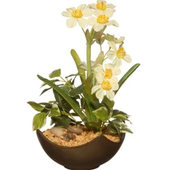 Potted Flower Plants-National Tree Company Artificial Potted Plant, Decorated With Narcissus Flower Blooms, Flowing Green Stems, Includes Stylish Brown Ceramic Pot Base, Spring Collection, 9 Inches