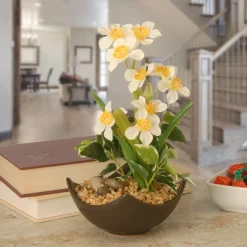 Potted Flower Plants-National Tree Company Artificial Potted Plant, Decorated With Narcissus Flower Blooms, Flowing Green Stems, Includes Stylish Brown Ceramic Pot Base, Spring Collection, 9 Inches
