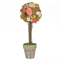 Easter Table Decor-National Tree Company Artificial Potted Plant, Decorated With Pastel Eggs, Berry Clusters, Leafy Greens, Includes Distressed Gray Pot, Easter Collection, 14 Inches