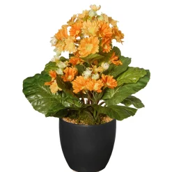 Potted Flower Plants-National Tree Company Artificial Potted Plant, Orange Flower Blooms, Includes Black Ceramic Pot, Spring Collection, 12 Inches
