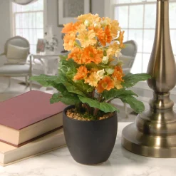 Potted Flower Plants-National Tree Company Artificial Potted Plant, Orange Flower Blooms, Includes Black Ceramic Pot, Spring Collection, 12 Inches