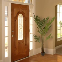 Potted Plants-National Tree Company Artificial Potted Tree, Kentia Palm, Decorated With Leaves, Simulated Soil, Includes Black Pot Base, Spring Collection, 4 Feet