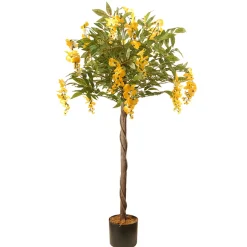 Potted Flower Plants-National Tree Company Artificial Potted Tree, Wisteria, Decorated With Yellow Flower Blooms, Includes Black Pot Base, Spring Collection, 4 Feet