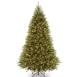 Slim-National Tree Company Artificial Pre-Lit Medium Christmas Tree, Green, Kingswood Fir, Dual Color Led Lights, Includes Stand, 7.5 Feet