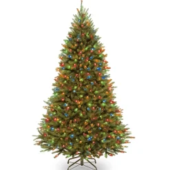 Slim-National Tree Company Artificial Pre-Lit Medium Christmas Tree, Green, Kingswood Fir, Dual Color Led Lights, Includes Stand, 7.5 Feet