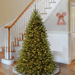 Slim-National Tree Company Artificial Pre-Lit Medium Christmas Tree, Green, Kingswood Fir, Dual Color Led Lights, Includes Stand, 7.5 Feet