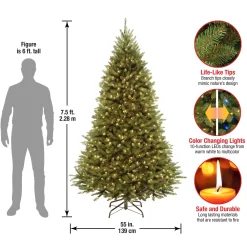 Slim-National Tree Company Artificial Pre-Lit Medium Christmas Tree, Green, Kingswood Fir, Dual Color Led Lights, Includes Stand, 7.5 Feet