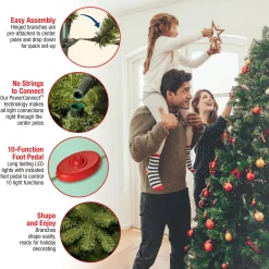 Slim-National Tree Company Artificial Pre-Lit Medium Christmas Tree, Green, Kingswood Fir, Dual Color Led Lights, Includes Stand, 7.5 Feet