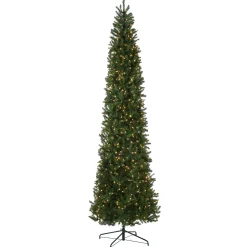 Clear-National Tree Company Artificial Pre-Lit Slim Christmas Tree, Green, Kingswood Fir, White Lights, Includes Stand, 10 Feet