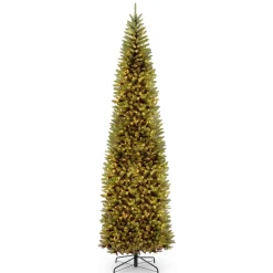 National Tree Company Slim^Artificial Pre-Lit Slim Christmas Tree, Green, Kingswood Fir, Multicolor Lights, Includes Stand, 12 Feet
