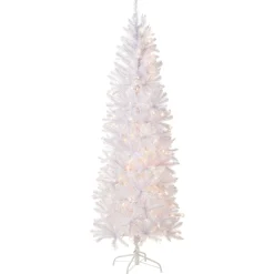 7Ft - 9Ft-National Tree Company Artificial Pre-Lit Slim Christmas Tree, White, Kingswood Fir, White Lights, Includes Stand, 7 Feet