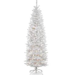 7Ft - 9Ft-National Tree Company Artificial Pre-Lit Slim Christmas Tree, White, Kingswood Fir, White Lights, Includes Stand, 7 Feet