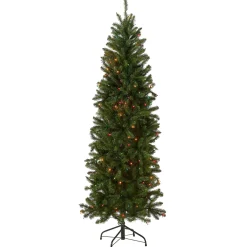 5Ft - 6Ft-National Tree Company Artificial Pre-Lit Slim Christmas Tree, Green, Kingswood Fir, Multicolor Lights, Includes Stand, 6.5 Feet