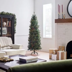 5Ft - 6Ft-National Tree Company Artificial Pre-Lit Slim Christmas Tree, Green, Kingswood Fir, Multicolor Lights, Includes Stand, 6.5 Feet