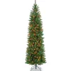 National Tree Company Slim^Artificial Pre-Lit Slim Christmas Tree, Green, Kingswood Fir, Multicolor Lights, Includes Stand, 7.5 Feet