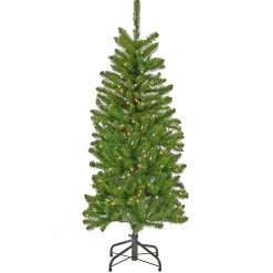 Slim-National Tree Company Artificial Pre-Lit Slim Christmas Tree, Green, Kingswood Fir, White Lights, Includes Stand, 4.5 Feet