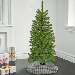 Slim-National Tree Company Artificial Pre-Lit Slim Christmas Tree, Green, Kingswood Fir, White Lights, Includes Stand, 4.5 Feet