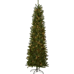 5Ft - 6Ft-National Tree Company Artificial Pre-Lit Slim Christmas Tree, Green, Kingswood Fir, White Lights, Includes Stand, 6 Feet