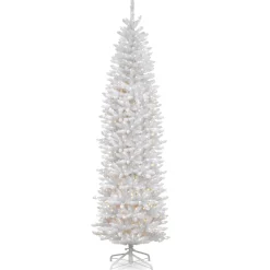 7Ft - 9Ft-National Tree Company Artificial Pre-Lit Slim Christmas Tree, White, Kingswood Fir, White Lights, Includes Stand, 7.5 Feet