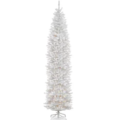 Slim-National Tree Company Artificial Pre-Lit Slim Christmas Tree, White, Kingswood Fir, White Lights, Includes Stand, 12 Feet