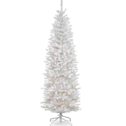 5Ft - 6Ft-National Tree Company Artificial Pre-Lit Slim Christmas Tree, White, Kingswood Fir, White Lights, Includes Stand, 6.5 Feet