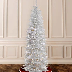 5Ft - 6Ft-National Tree Company Artificial Pre-Lit Slim Christmas Tree, White, Kingswood Fir, White Lights, Includes Stand, 6.5 Feet