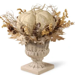 Harvest Accessories-National Tree Company Artificial Pumpkin Urn, Decorated With Pinecones, Berry Clusters, Branches, White, Autumn Collection, 18 In