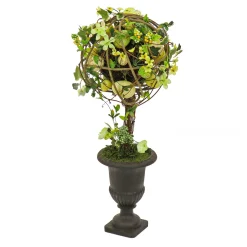 Easter Table Decor-National Tree Company Artificial Single Ball Topiary, Green, Decorated With Flower Blooms And Pastel Eggs, Vine, Spring Collection, 26 Inches