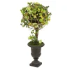 Easter Outdoor-National Tree Company Artificial Single Ball Topiary, Green, Decorated With Flower Blooms And Pastel Eggs, Vine, Spring Collection, 26 Inches