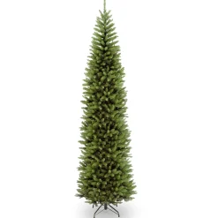 Unlit-National Tree Company Artificial Slim Christmas Tree, Green, Kingswood Fir, White Lights, Includes Stand, 10 Feet