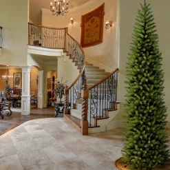 Unlit-National Tree Company Artificial Slim Christmas Tree, Green, Kingswood Fir, White Lights, Includes Stand, 10 Feet