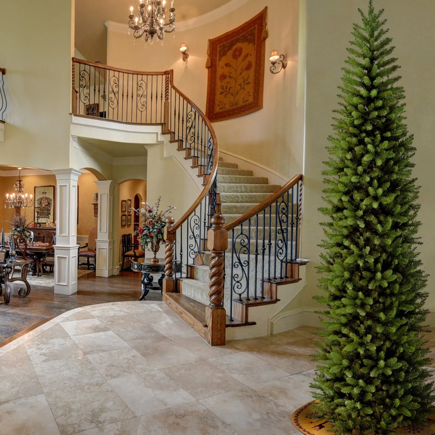 10Ft And Taller-National Tree Company Artificial Slim Christmas Tree, Green, Kingswood Fir, Includes Stand, 12 Feet