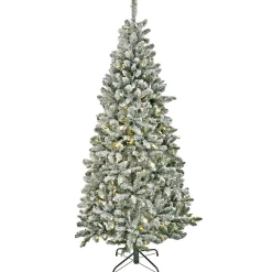 Slim-National Tree Company Artificial Snowy Chatham Slim Hinged Christmas Tree, Pre-Lit With Powerconnect Warm White Led Lights, Plug In, 9 Ft