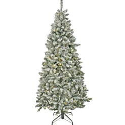 5Ft - 6Ft-National Tree Company Artificial Snowy Chatham Slim Hinged Christmas Tree 3, Pre-Lit With Powerconnect Dual Colored Led Lights, Plug In, 6.5 Ft