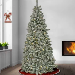5Ft - 6Ft-National Tree Company Artificial Snowy Chatham Slim Hinged Christmas Tree 3, Pre-Lit With Powerconnect Dual Colored Led Lights, Plug In, 6.5 Ft