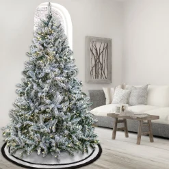 7Ft - 9Ft-National Tree Company Artificial Snowy Hudson Hinged Christmas Tree, Pre-Lit With Powerconnect Dual Colored Color Led Lights, Plug In, 7.5 Ft