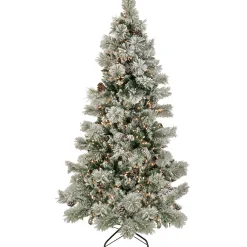 5Ft - 6Ft-National Tree Company Artificial Snowy Yorkshire Hinged Christmas Tree, Pre-Lit With Clear Incandescent Lights, Plug In, 6.5 Ft